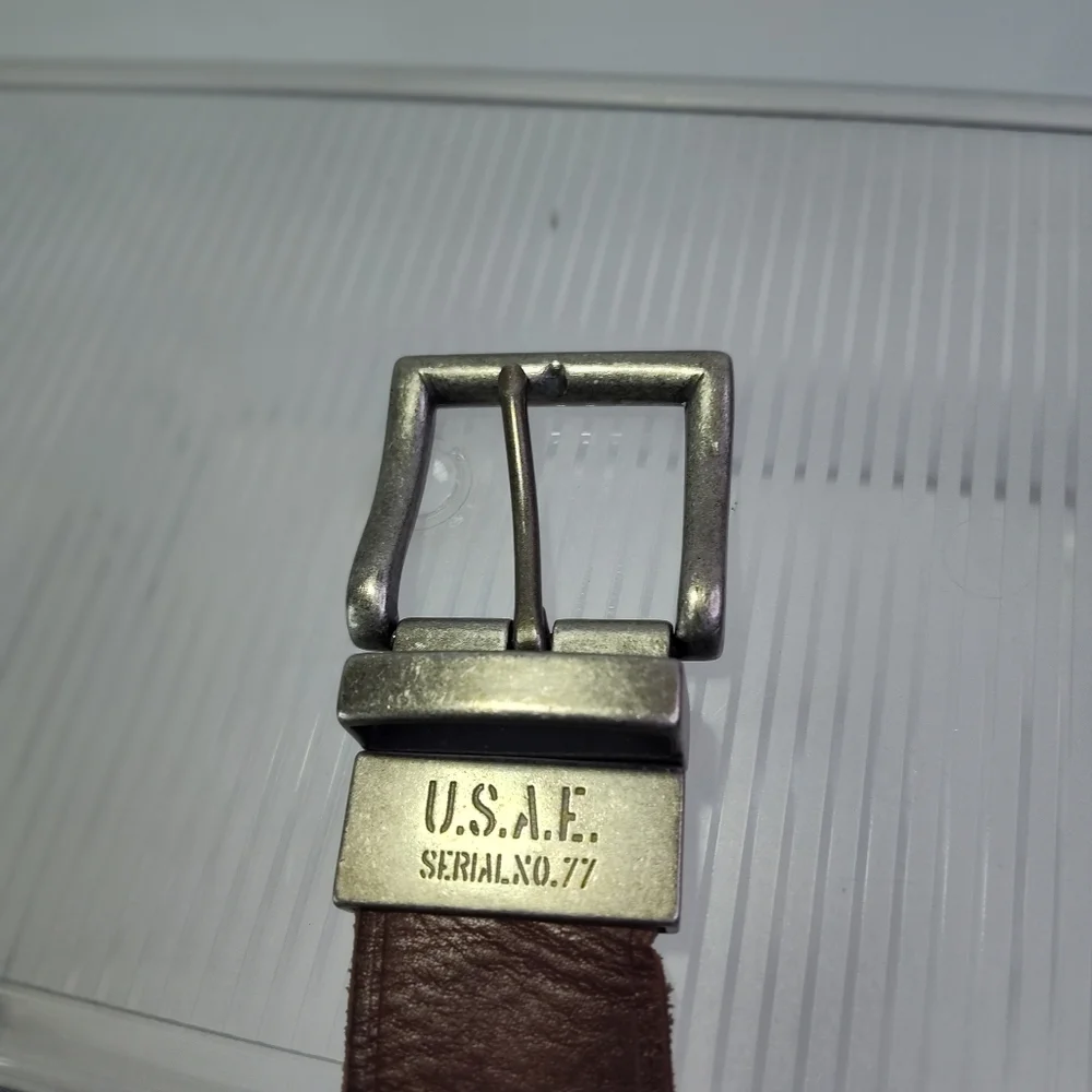Vintage USAF Air Force Men's Brown Leather Belt Sz 30 - 34 Serial No. 77